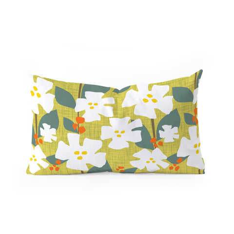 Mirimo White flowers and red berries Oblong Throw Pillow