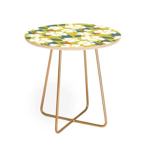 Mirimo White flowers and red berries Round Side Table