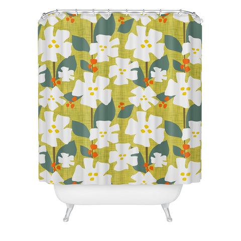Mirimo White flowers and red berries Shower Curtain