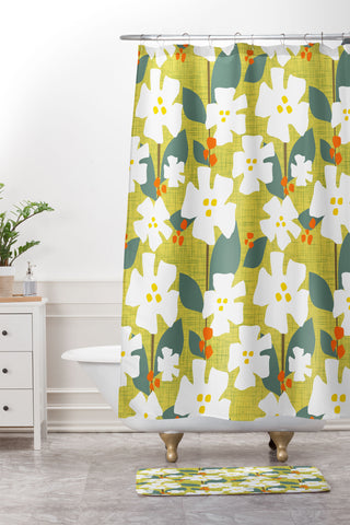 Mirimo White flowers and red berries Shower Curtain And Mat