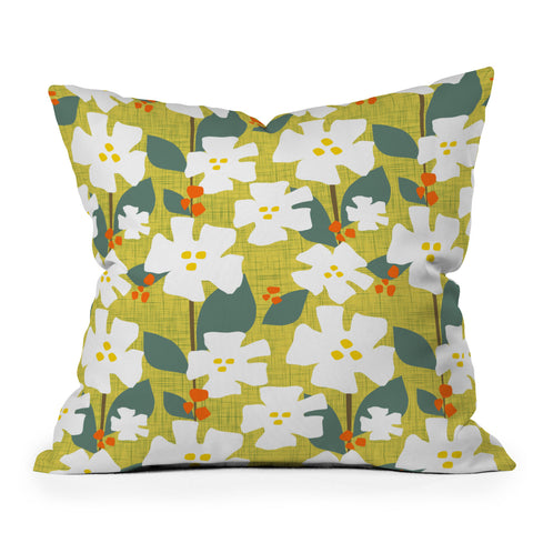 Mirimo White flowers and red berries Throw Pillow