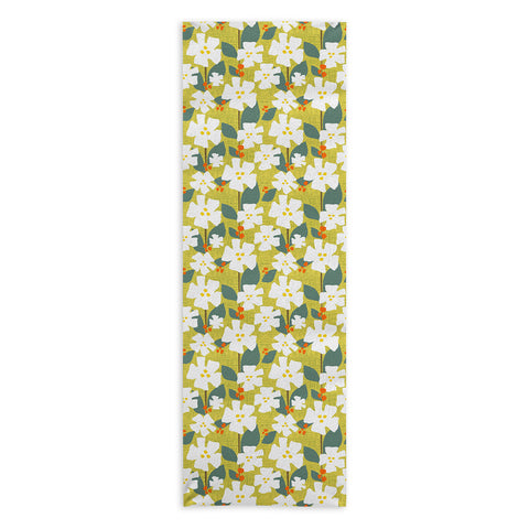 Mirimo White flowers and red berries Yoga Towel