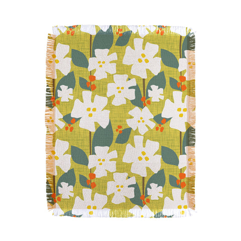 Mirimo White flowers and red berries Throw Blanket