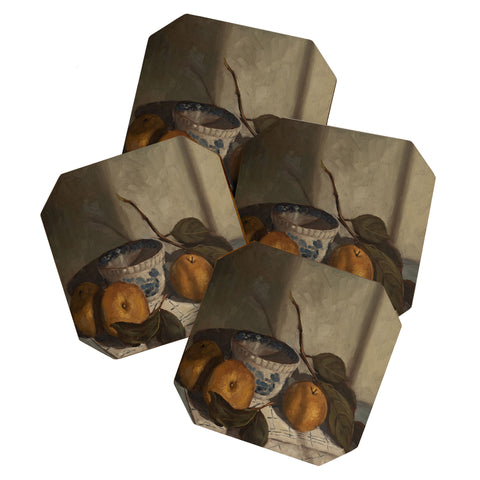 Miss Mustard Seed asian pears transferware bowl Coaster Set