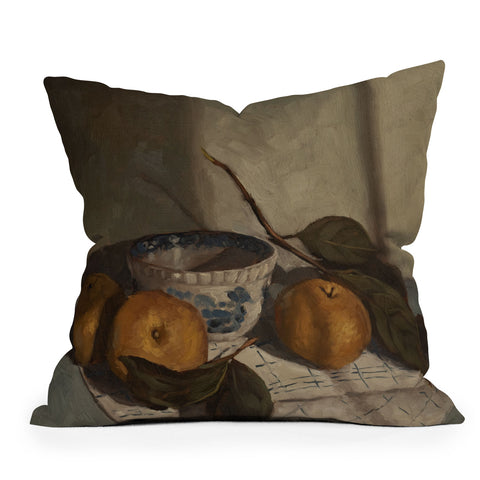 Miss Mustard Seed asian pears transferware bowl Outdoor Throw Pillow
