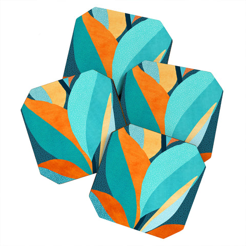 Modern Tropical Abstract Tropical Foliage Coaster Set