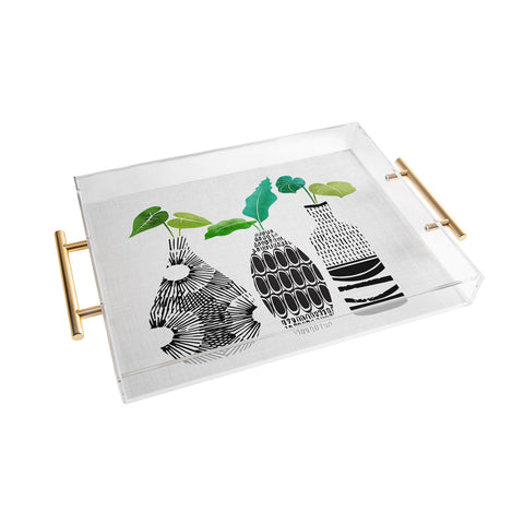 Modern Tropical Black and White Tribal Vases Acrylic Tray