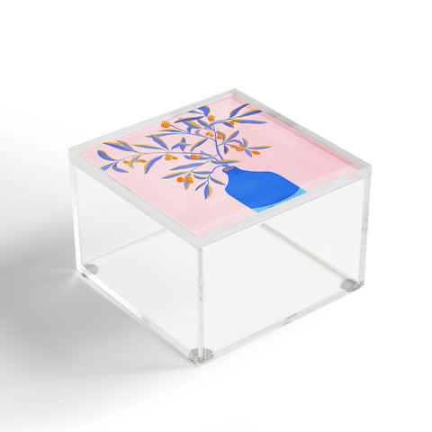 Modern Tropical Blue Branches Botanical Acrylic Box