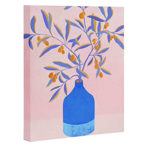 Modern Tropical Blue Branches Botanical Art Canvas