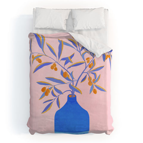 Modern Tropical Blue Branches Botanical Duvet Cover