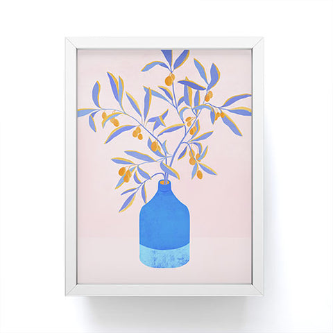Modern Tropical Blue Branches Botanical Framed Mini Art Print