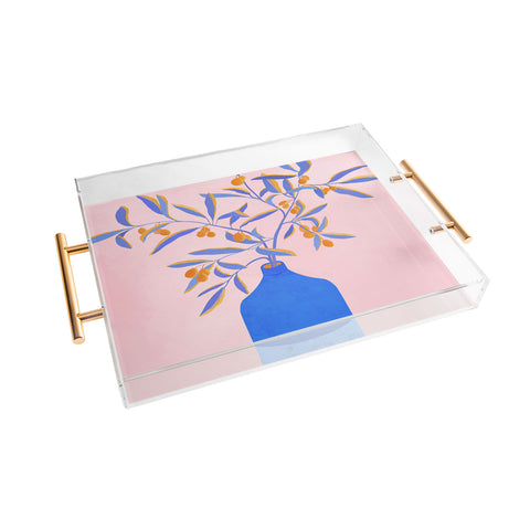 Modern Tropical Blue Branches Botanical Acrylic Tray