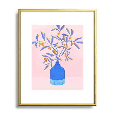 Modern Tropical Blue Branches Botanical Metal Framed Art Print
