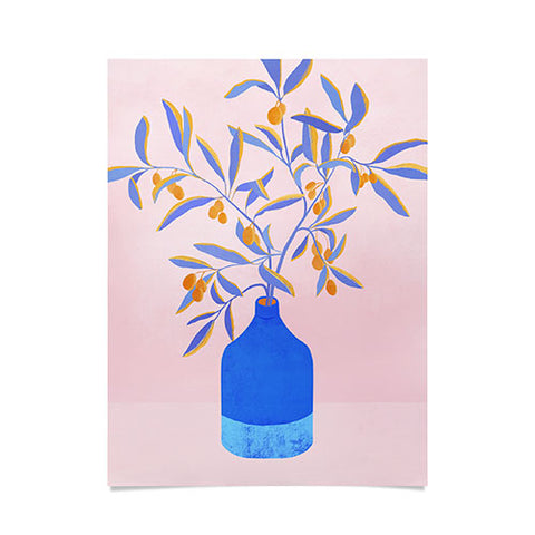 Modern Tropical Blue Branches Botanical Poster