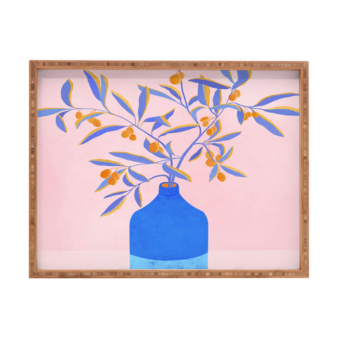 Modern Tropical Blue Branches Botanical Rectangular Tray
