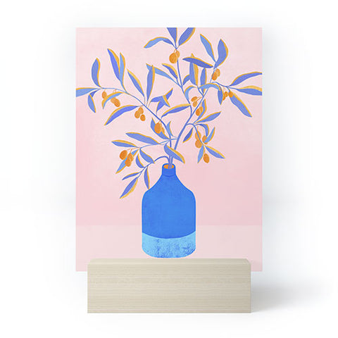 Modern Tropical Blue Branches Botanical Mini Art Print