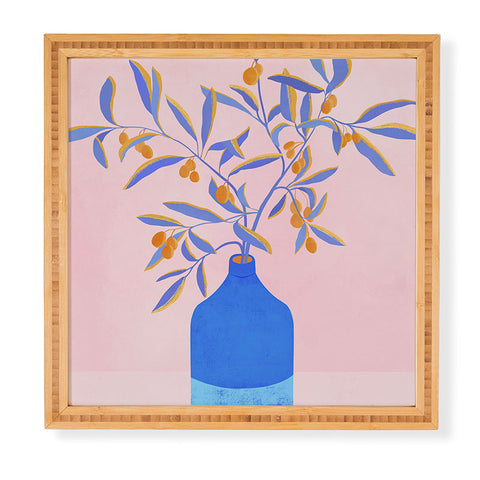 Modern Tropical Blue Branches Botanical Framed Wall Art