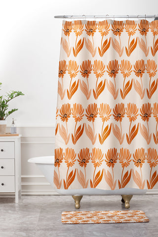 Modern Tropical Cinnamon Twins Floral Shower Curtain And Mat