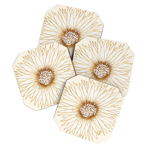 Modern Tropical Gold Sunflower Coaster Set