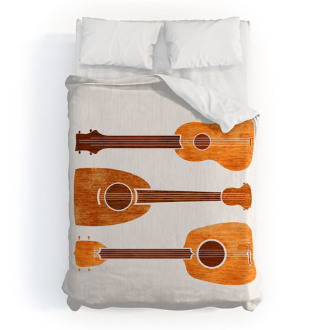 Modern Tropical Hawaiian Ukuleles Duvet Cover