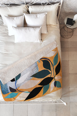 Modern Tropical Ivy in the Courtyard Fleece Throw Blanket