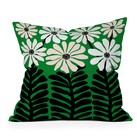 Modern Tropical Mod Flower Garden Black White Outdoor Throw Pillow