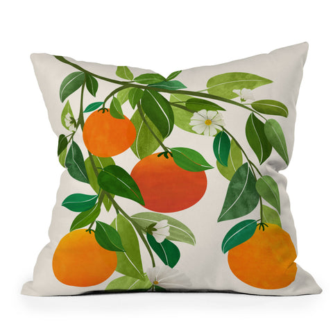 Modern Tropical Oranges and Blossoms II Tropical Fruit Outdoor Throw Pillow