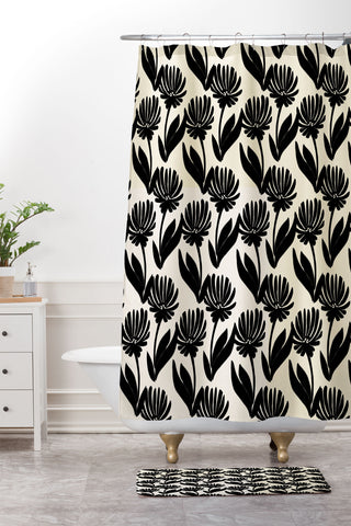 Modern Tropical Silhouette Floral Duo Shower Curtain And Mat
