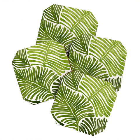 Modern Tropical Summer Fern Simple Modern Watercolor Coaster Set