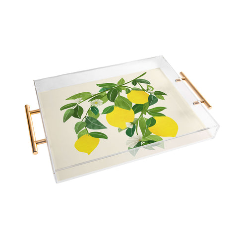 Modern Tropical Summer Lemons Tropical Fruit Acrylic Tray
