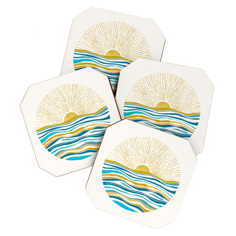 Modern Tropical Sunrise At Sea Coaster Set