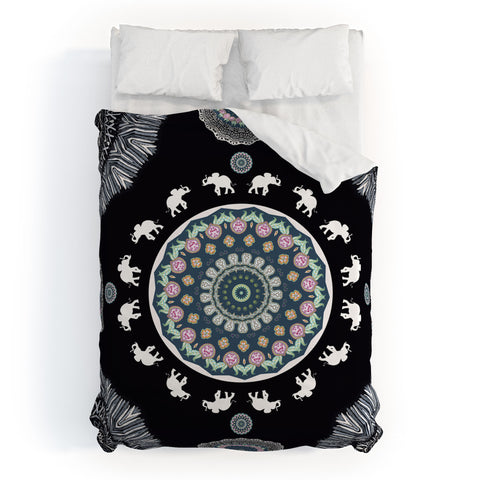Monika Strigel BOHO ELEPHANT DANCE IN BLACK Duvet Cover
