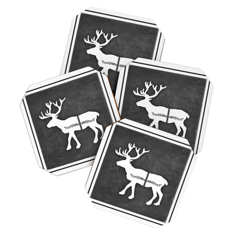 Monika Strigel FARMHOUSE REINDEER BLACK ON CHALKBOARD Coaster Set