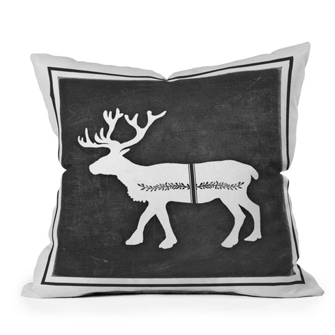 Monika Strigel FARMHOUSE REINDEER BLACK ON CHALKBOARD Outdoor Throw Pillow