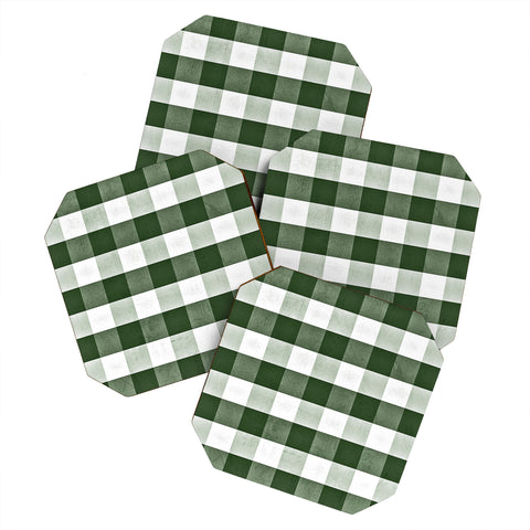 Monika Strigel FARMHOUSE SHABBY GINGHAM GREEN CHECKERED PLAID Coaster Set