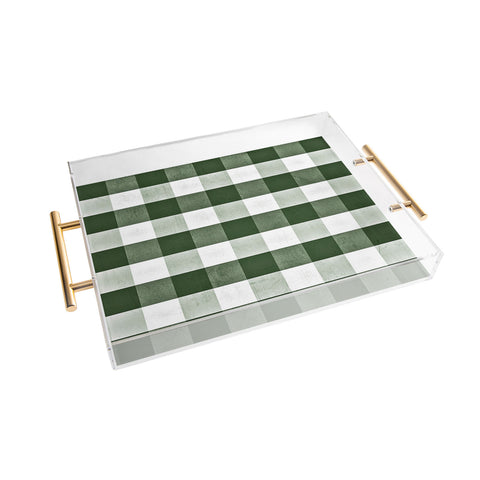 Monika Strigel FARMHOUSE SHABBY GINGHAM GREEN CHECKERED PLAID Acrylic Tray