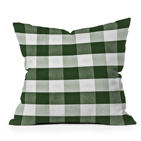 Monika Strigel FARMHOUSE SHABBY GINGHAM GREEN CHECKERED PLAID Outdoor Throw Pillow