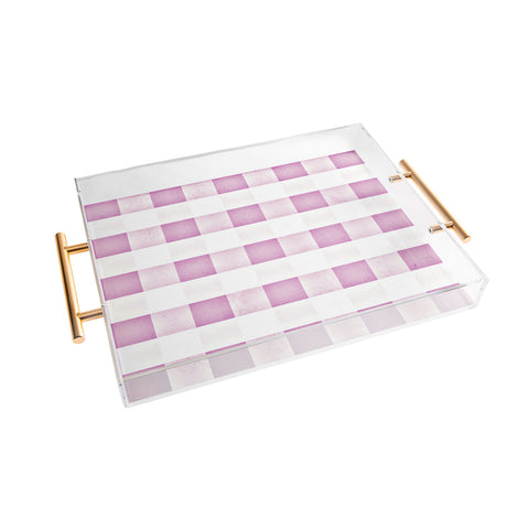 Monika Strigel FARMHOUSE SHABBY GINGHAM PALE PINK CHECKERED PLAID Acrylic Tray