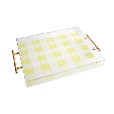 Monika Strigel FARMHOUSE SHABBY GINGHAM SUNNY YELLOW CHECKERED PLAID Acrylic Tray