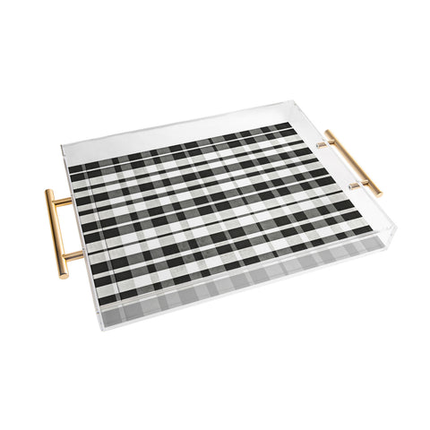 Monika Strigel FARMHOUSE SHABBY NEW GINGHAM BLACK CHECKERED PLAID Acrylic Tray