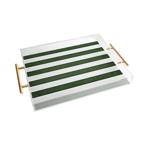 Monika Strigel FARMHOUSE SHABBY STRIPES GREEN Acrylic Tray