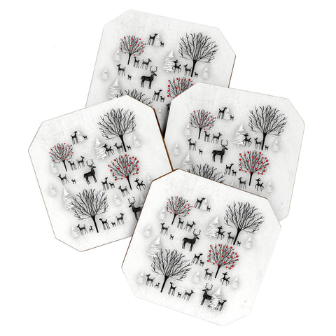 Monika Strigel FARMHOUSE WINTER DEER AND FOREST Coaster Set