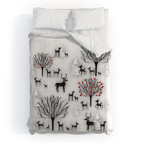 Monika Strigel FARMHOUSE WINTER DEER AND FOREST Duvet Cover