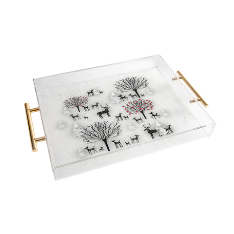 Monika Strigel FARMHOUSE WINTER DEER AND FOREST Acrylic Tray