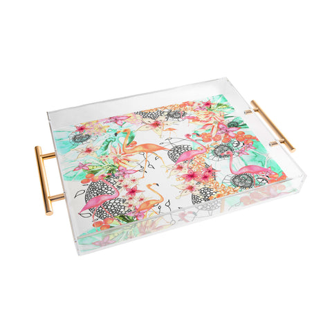 Monika Strigel Flamingos In Paradise Acrylic Tray