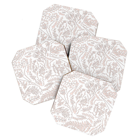 Monika Strigel HERBS AND FERNS ROSE AND WHITE Coaster Set