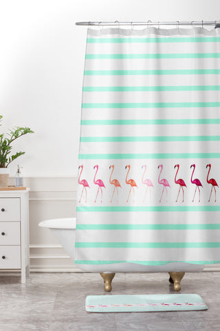 Monika Strigel Mini Flamingo Walk Shower Curtain And Mat