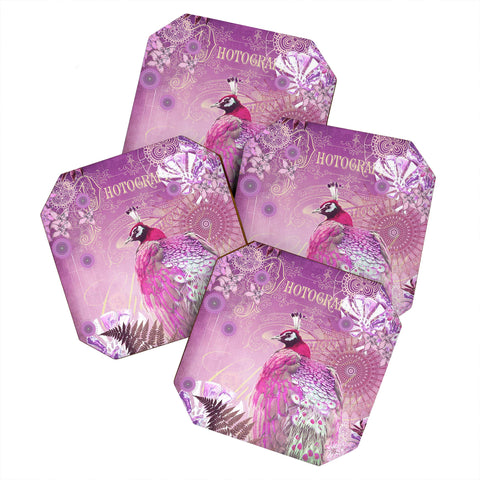 Monika Strigel Pink Peacock Coaster Set