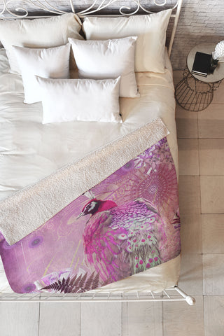 Monika Strigel Pink Peacock Fleece Throw Blanket