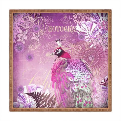 Monika Strigel Pink Peacock Square Tray